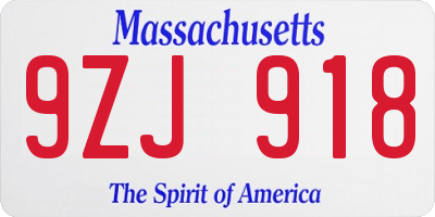 MA license plate 9ZJ918