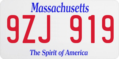 MA license plate 9ZJ919