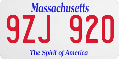 MA license plate 9ZJ920