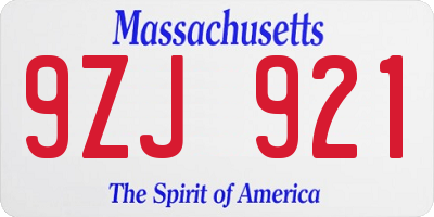 MA license plate 9ZJ921