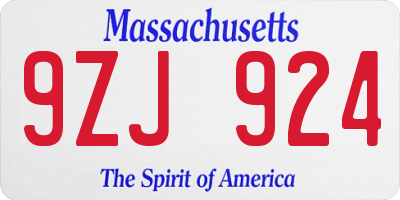 MA license plate 9ZJ924