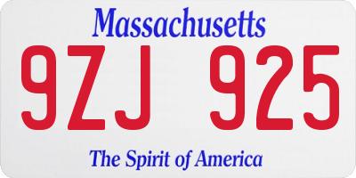 MA license plate 9ZJ925