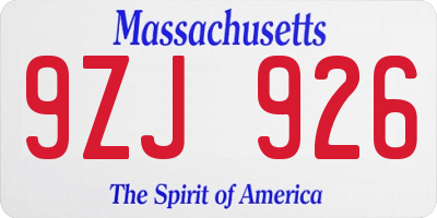 MA license plate 9ZJ926