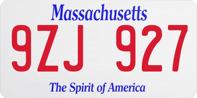 MA license plate 9ZJ927