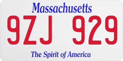 MA license plate 9ZJ929