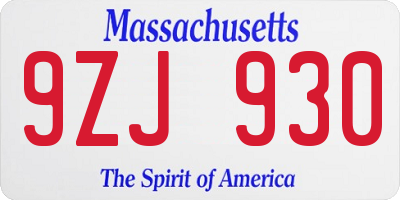 MA license plate 9ZJ930