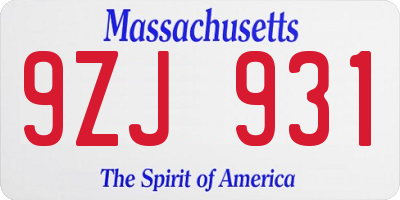 MA license plate 9ZJ931
