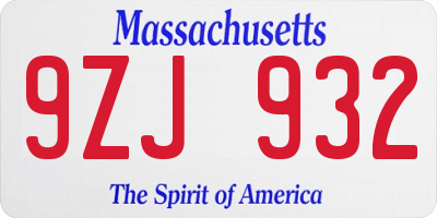 MA license plate 9ZJ932