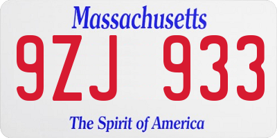 MA license plate 9ZJ933