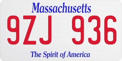 MA license plate 9ZJ936