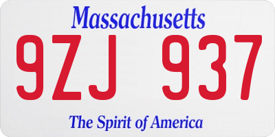 MA license plate 9ZJ937