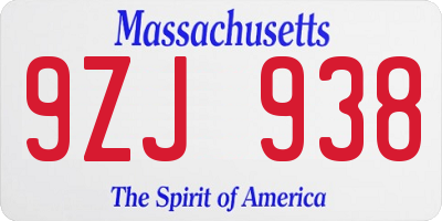 MA license plate 9ZJ938