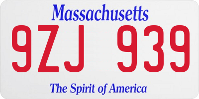 MA license plate 9ZJ939