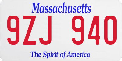 MA license plate 9ZJ940