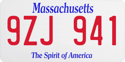 MA license plate 9ZJ941