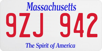 MA license plate 9ZJ942