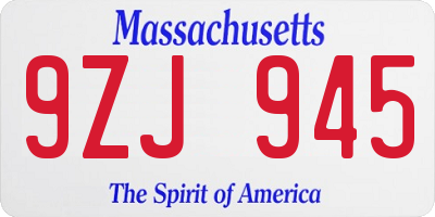 MA license plate 9ZJ945