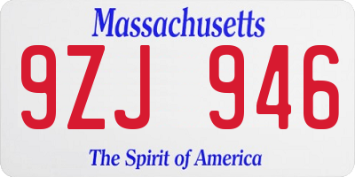 MA license plate 9ZJ946