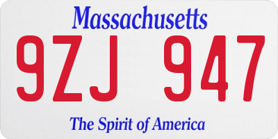 MA license plate 9ZJ947