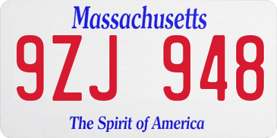 MA license plate 9ZJ948