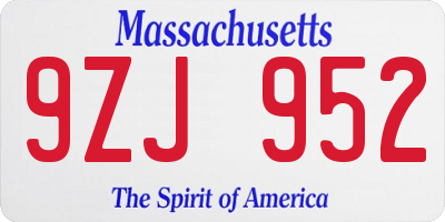 MA license plate 9ZJ952
