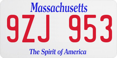 MA license plate 9ZJ953