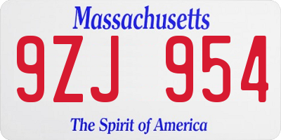 MA license plate 9ZJ954