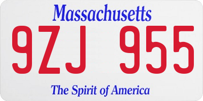 MA license plate 9ZJ955