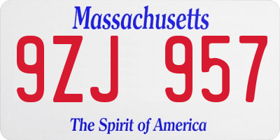 MA license plate 9ZJ957