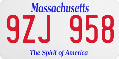 MA license plate 9ZJ958