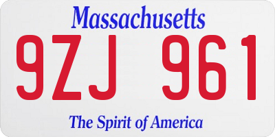 MA license plate 9ZJ961
