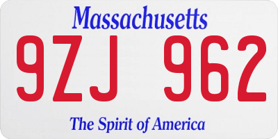 MA license plate 9ZJ962