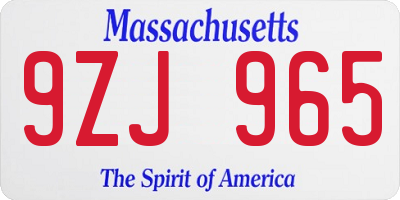 MA license plate 9ZJ965