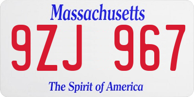 MA license plate 9ZJ967