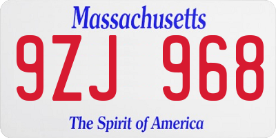 MA license plate 9ZJ968