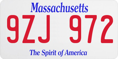 MA license plate 9ZJ972