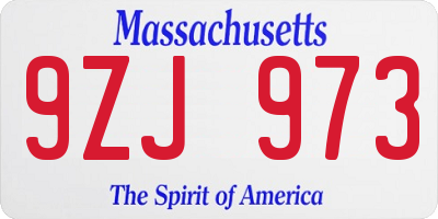 MA license plate 9ZJ973