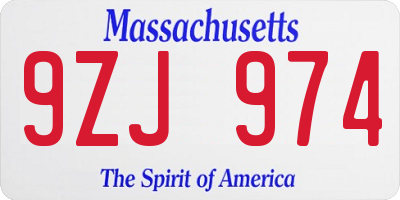 MA license plate 9ZJ974