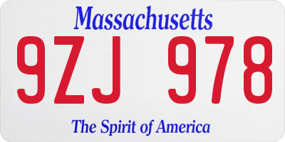 MA license plate 9ZJ978
