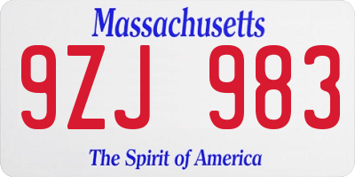 MA license plate 9ZJ983