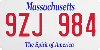 MA license plate 9ZJ984