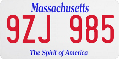 MA license plate 9ZJ985