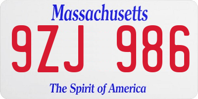 MA license plate 9ZJ986