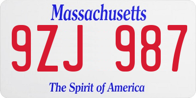 MA license plate 9ZJ987