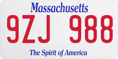 MA license plate 9ZJ988