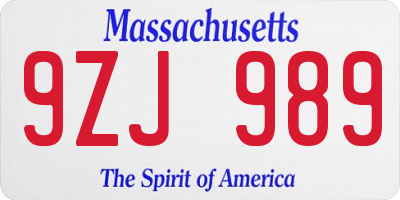 MA license plate 9ZJ989