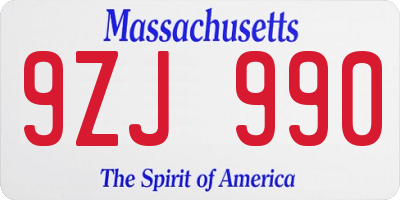 MA license plate 9ZJ990