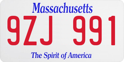 MA license plate 9ZJ991