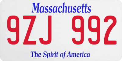 MA license plate 9ZJ992