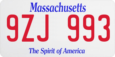 MA license plate 9ZJ993